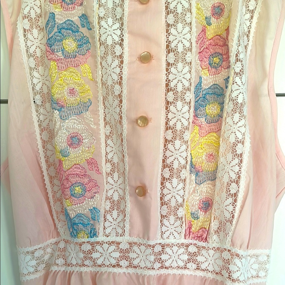 Vintage Lov Lee Pink Lace Embroidery Nightgown Montreal Canada L - Picture 9 of 16